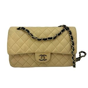 Auth Chanel Vintage Classic Double Flap Bag Beige